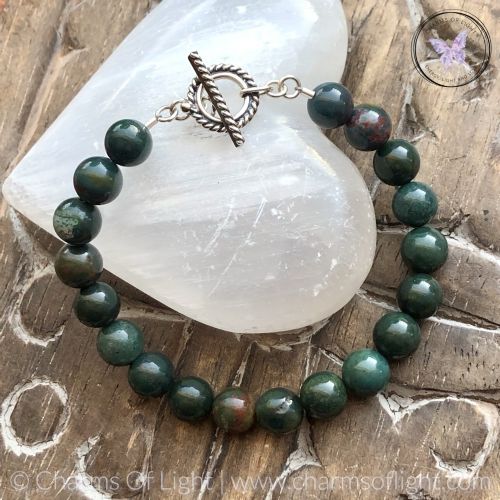 Bloodstone Healing Bracelet with Silver Toggle Clasp